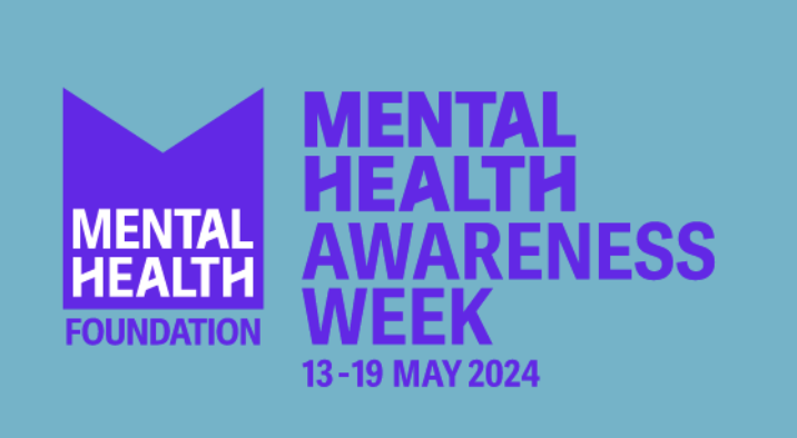 Logo of Mental Health Awareness Week with dates May 13-19, 2024, on a purple background.