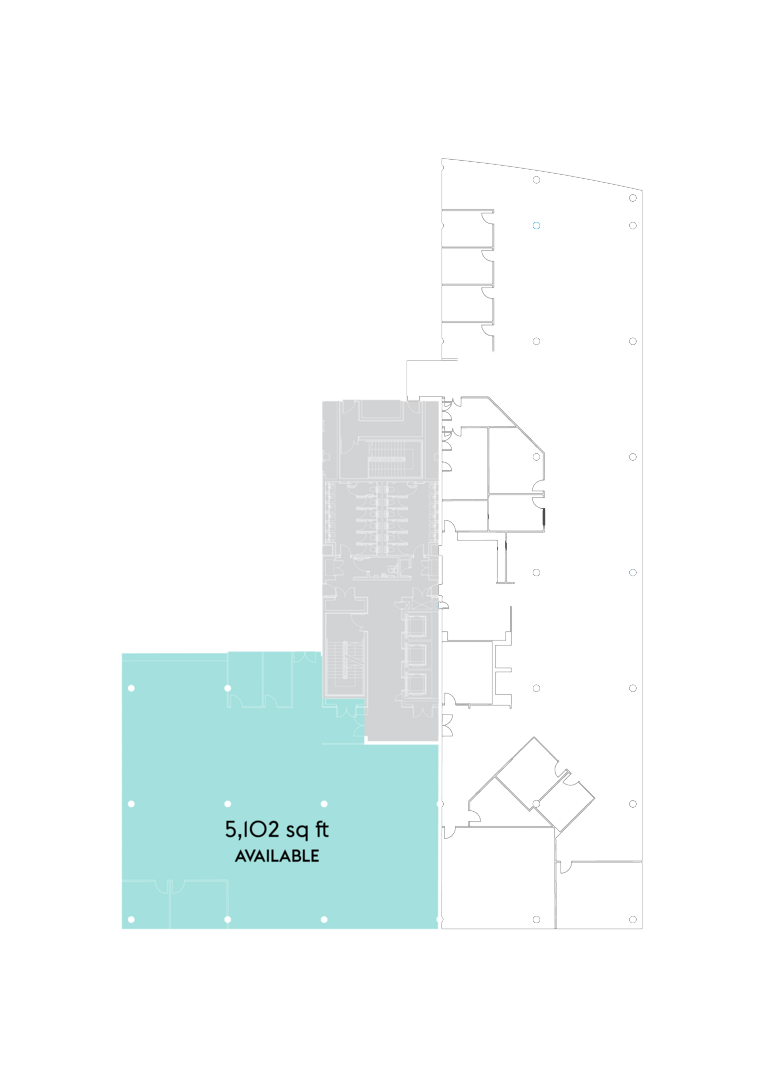 Floor plan showing a highlighted 5,102 sq ft area labeled as available for lease.